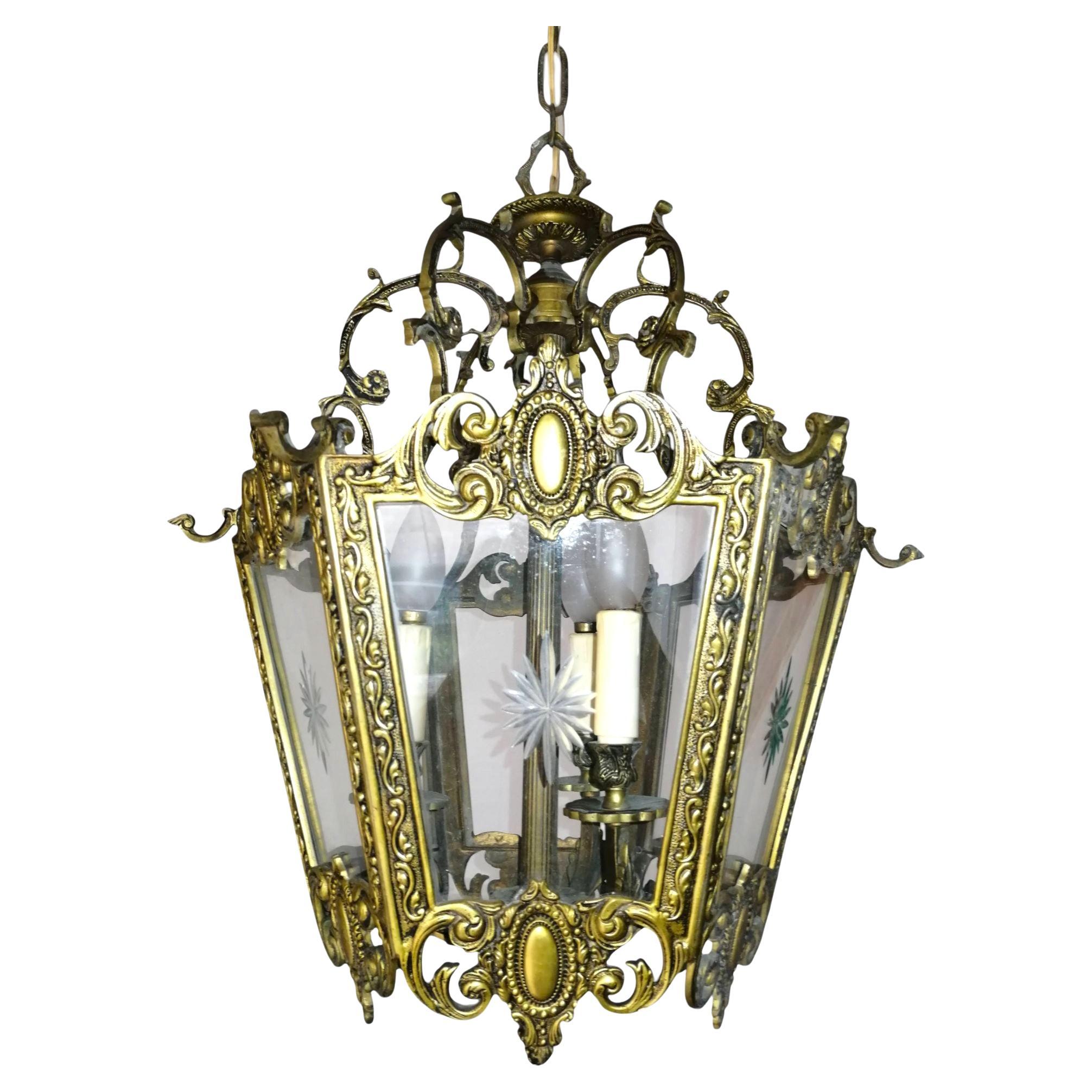 Elegant Louis XVI Gilded Bronze Lantern with Hand-Cut Glass Panels, France
