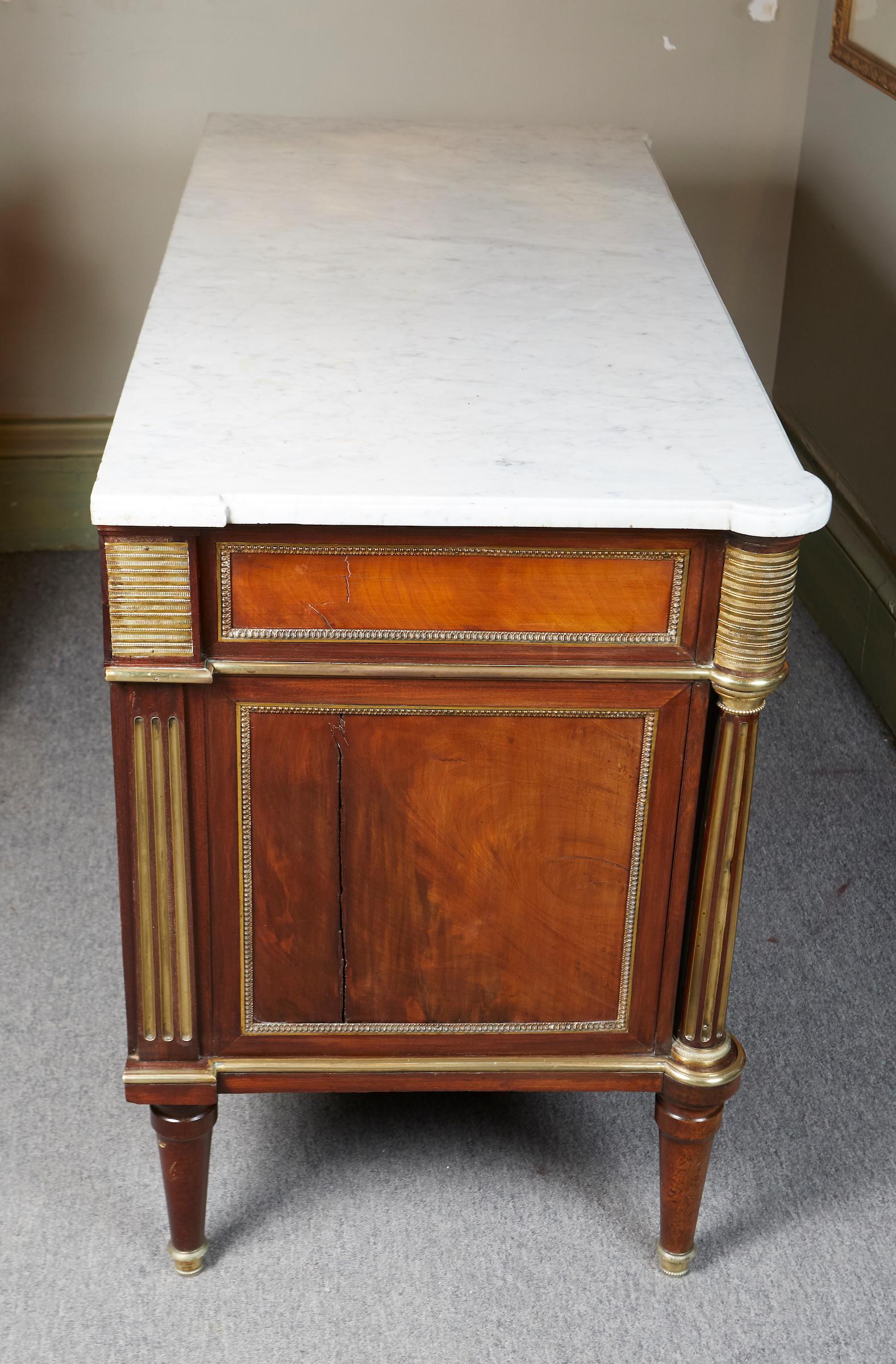 Elegant Louis XVI Period Mahogany Marble-Top Commode 9