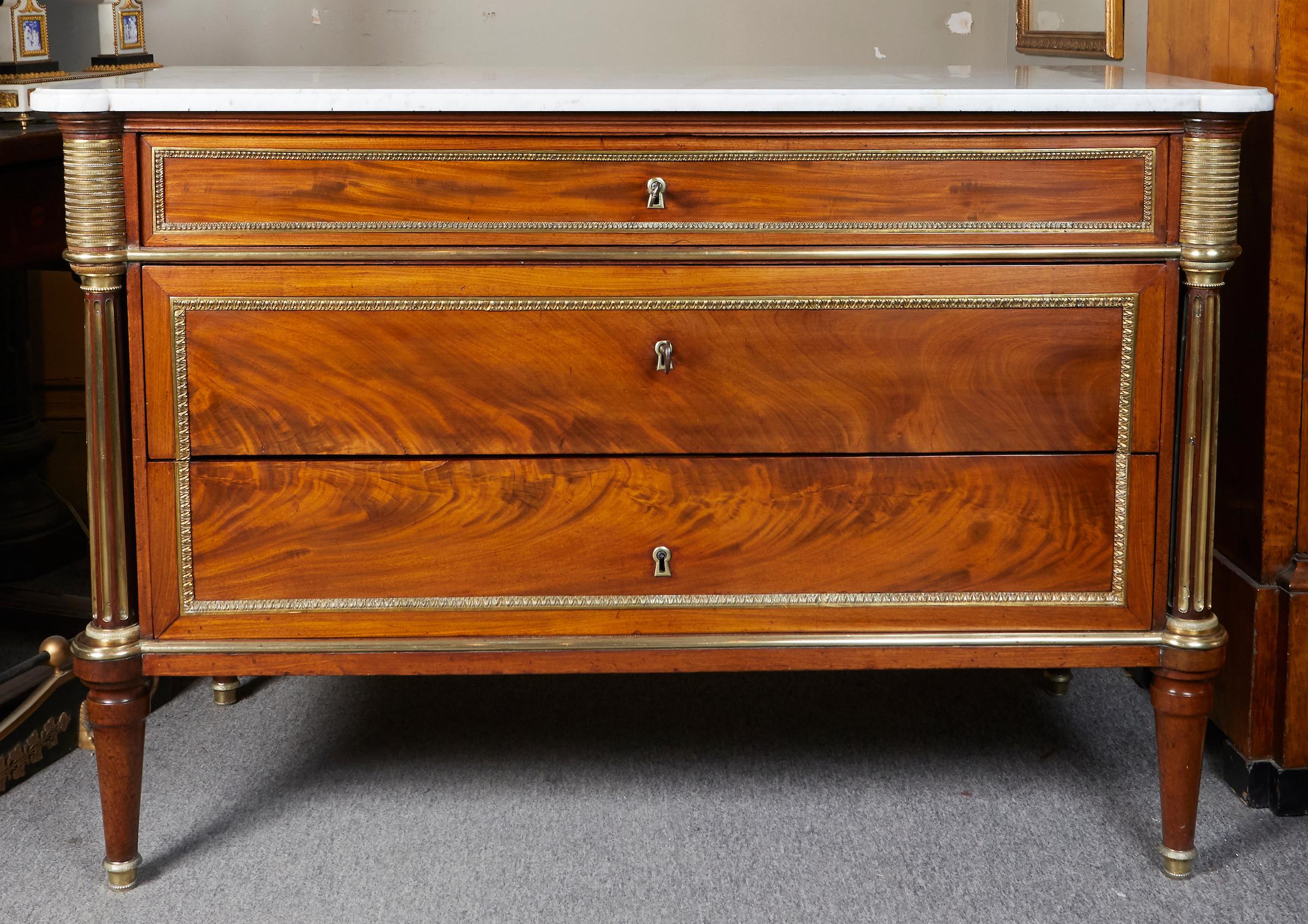 French Elegant Louis XVI Period Mahogany Marble-Top Commode