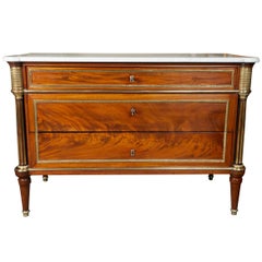 Elegant Louis XVI Period Mahogany Marble-Top Commode