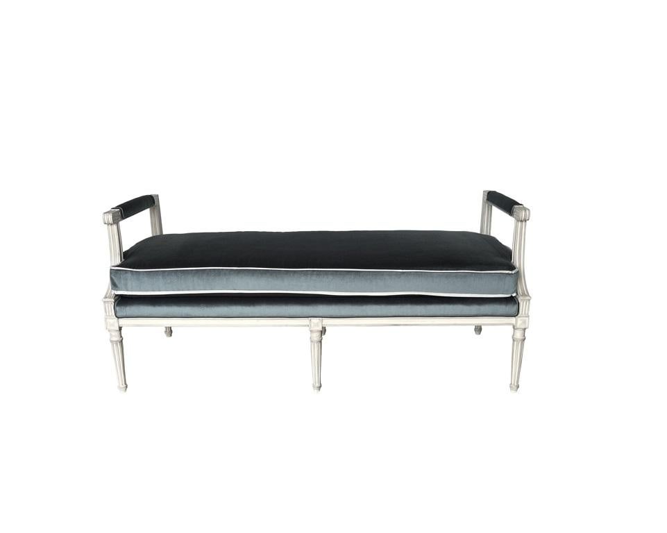 Elegant Louis XVI Style Carved & Painted Wood Bench For Sale 2