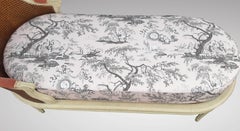 Elegant Louis XVI Style Daybed Upholstered with a Toile De Jouy Cane Backrest