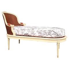 Elegant Louis XVI Style Daybed Upholstered with a Toile De Jouy Cane Backrest