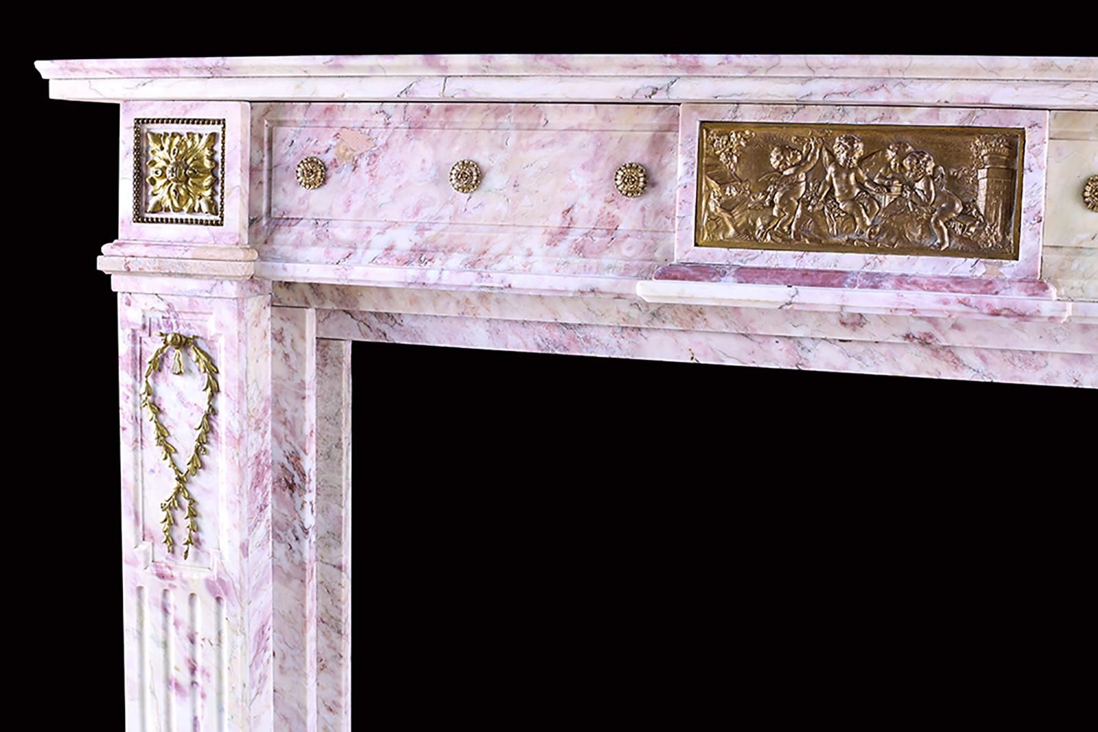 Brass Elegant Louis Xvi Style Fireplace Surround, French, Mid 19th Century For Sale