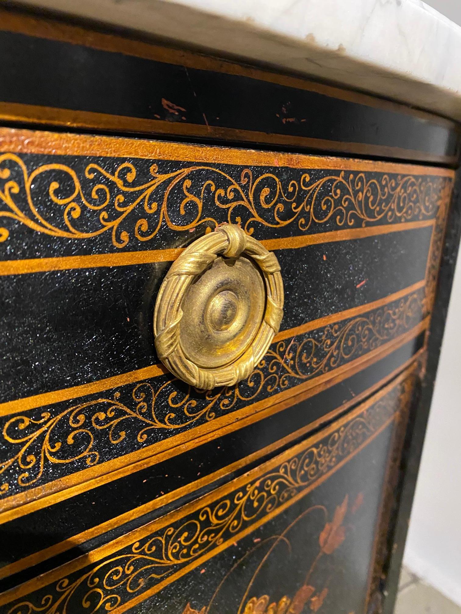 Elegant Louis XVI Style Japanned Lacquered  Demi Lune Commode by Maison Krieger For Sale 1