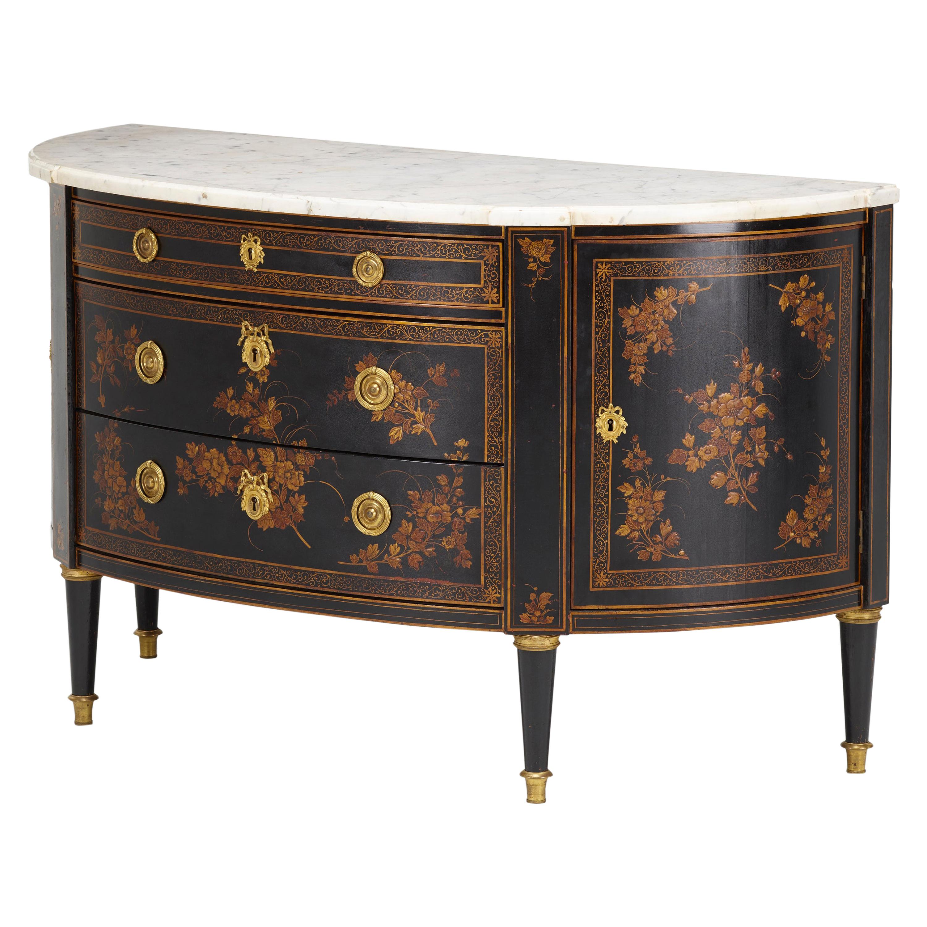 Elegant Louis XVI Style Japanned Lacquered  Demi Lune Commode by Maison Krieger For Sale