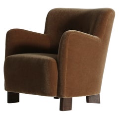 Elegant Lounge Chair, Upholstered in Golden Brown Pure Mohair
