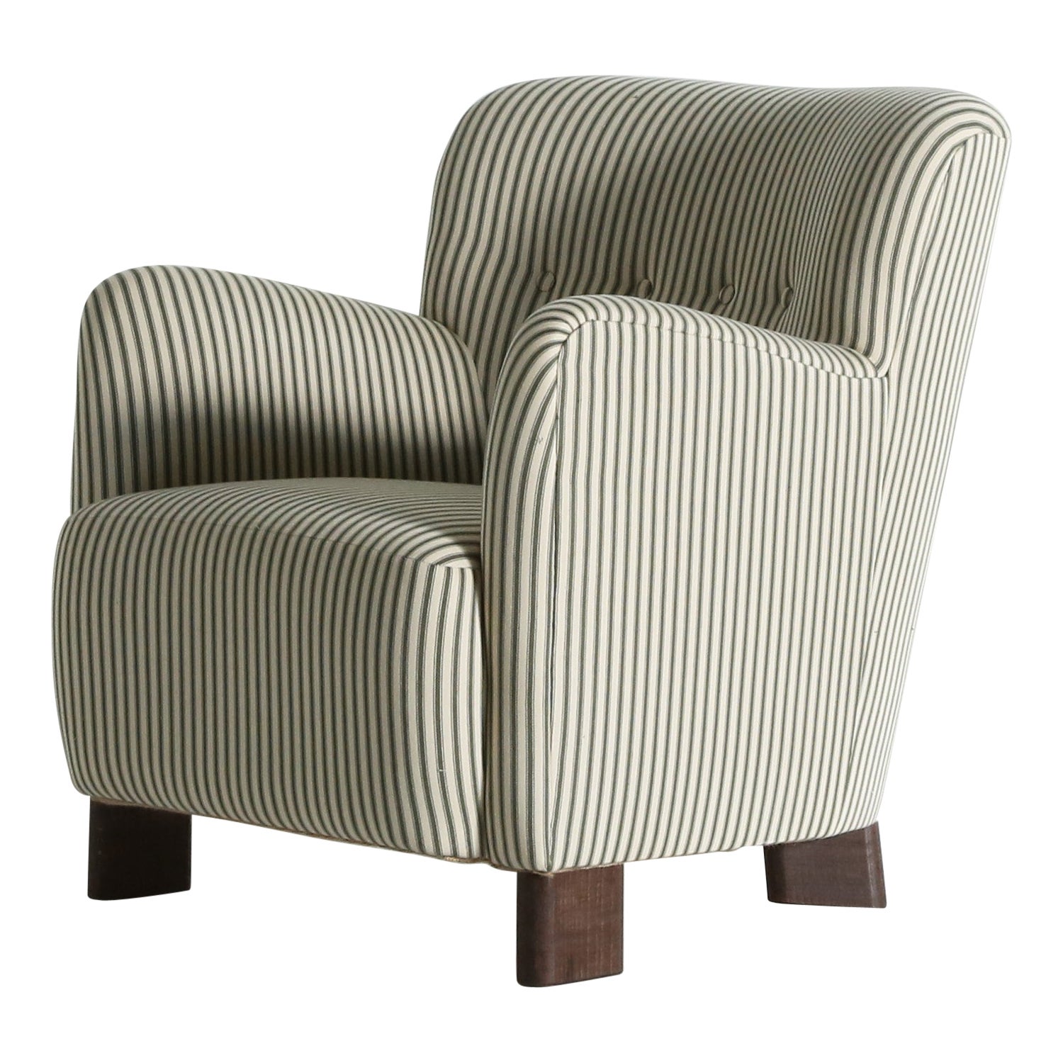 Elegant Lounge Chair, Upholstered in Striped Fabric