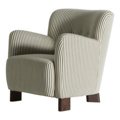 Elegant Lounge Chair, Upholstered in Striped Fabric