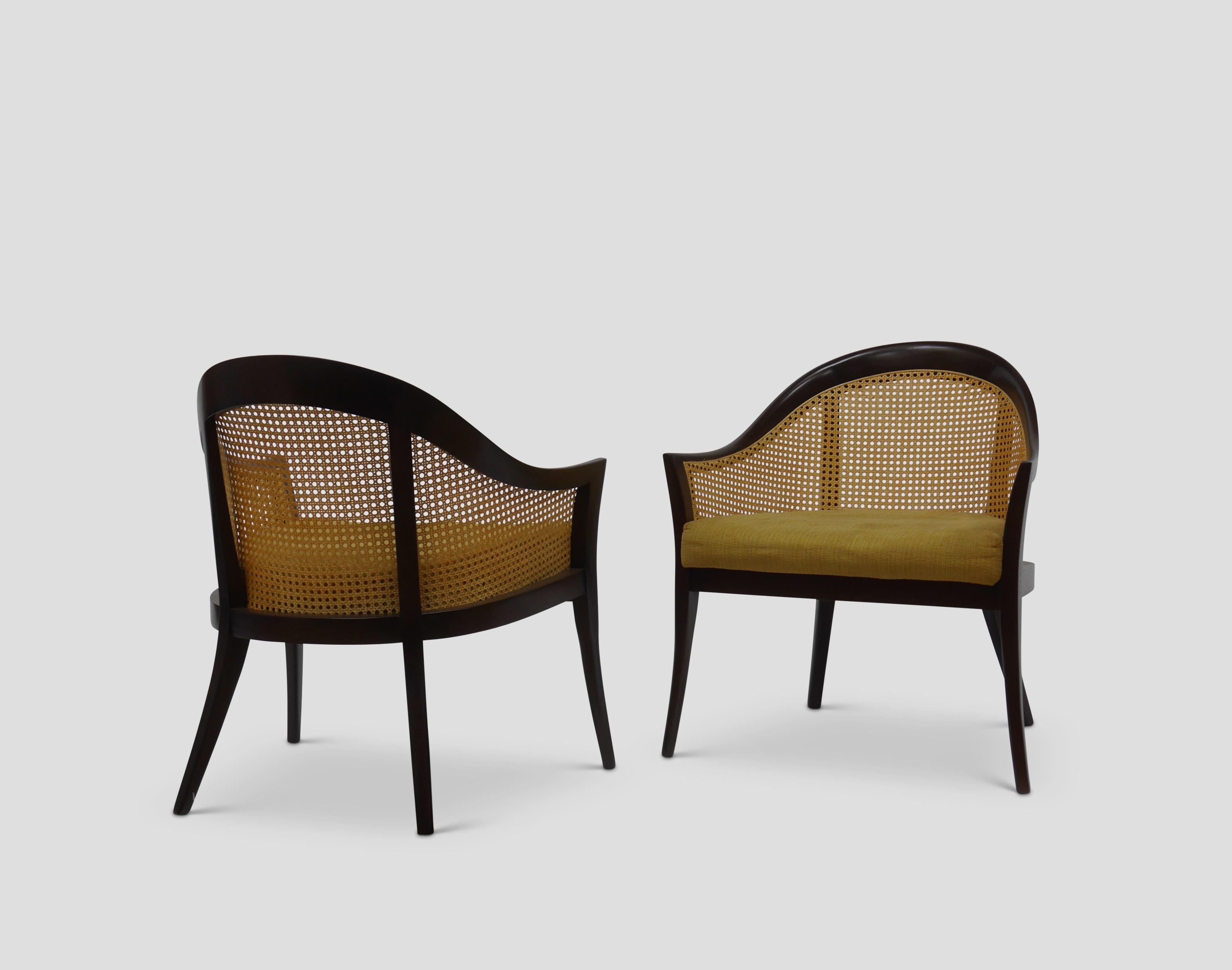 Elegant Lounge Chairs in Cane and Mahogany by Harvey Probber 3