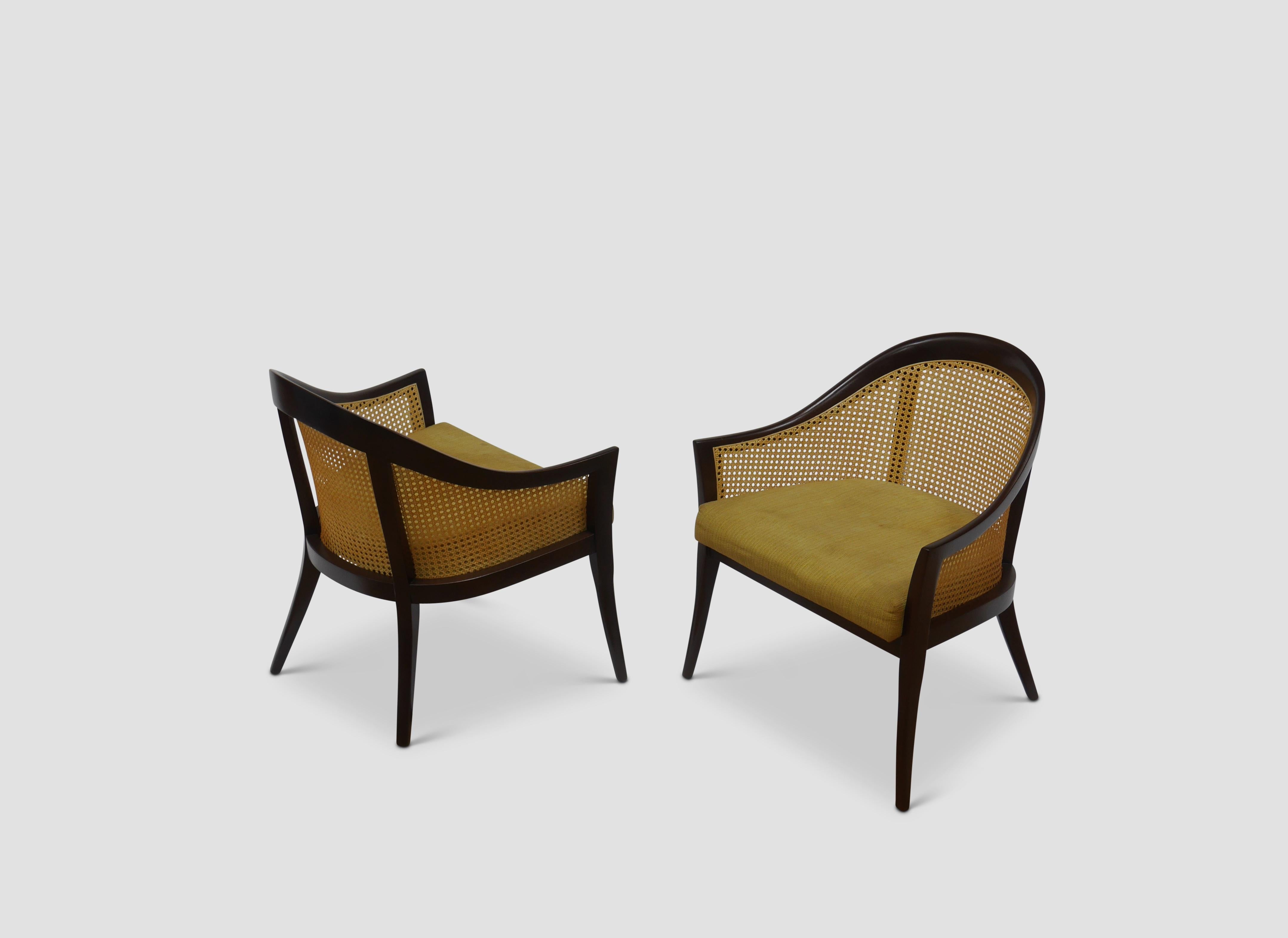 Elegant Lounge Chairs in Cane and Mahogany by Harvey Probber 4