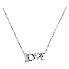 Elegant Love Script 14k White Gold Diamond Pendant Necklace