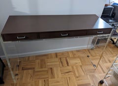 Elegant Lucite and Chocolate Lacquer Drawer Console