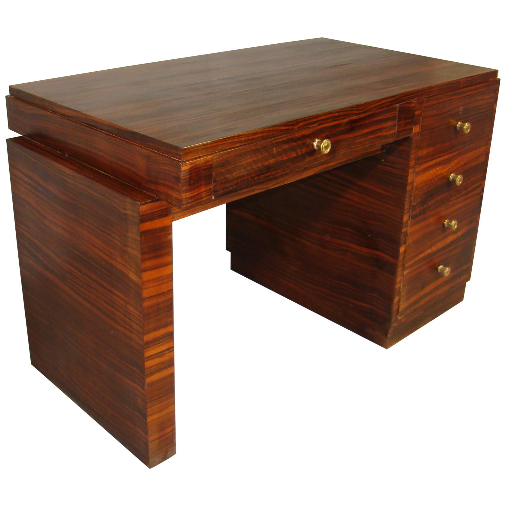 Elegant Macassar Art Deco Desk, circa 1930