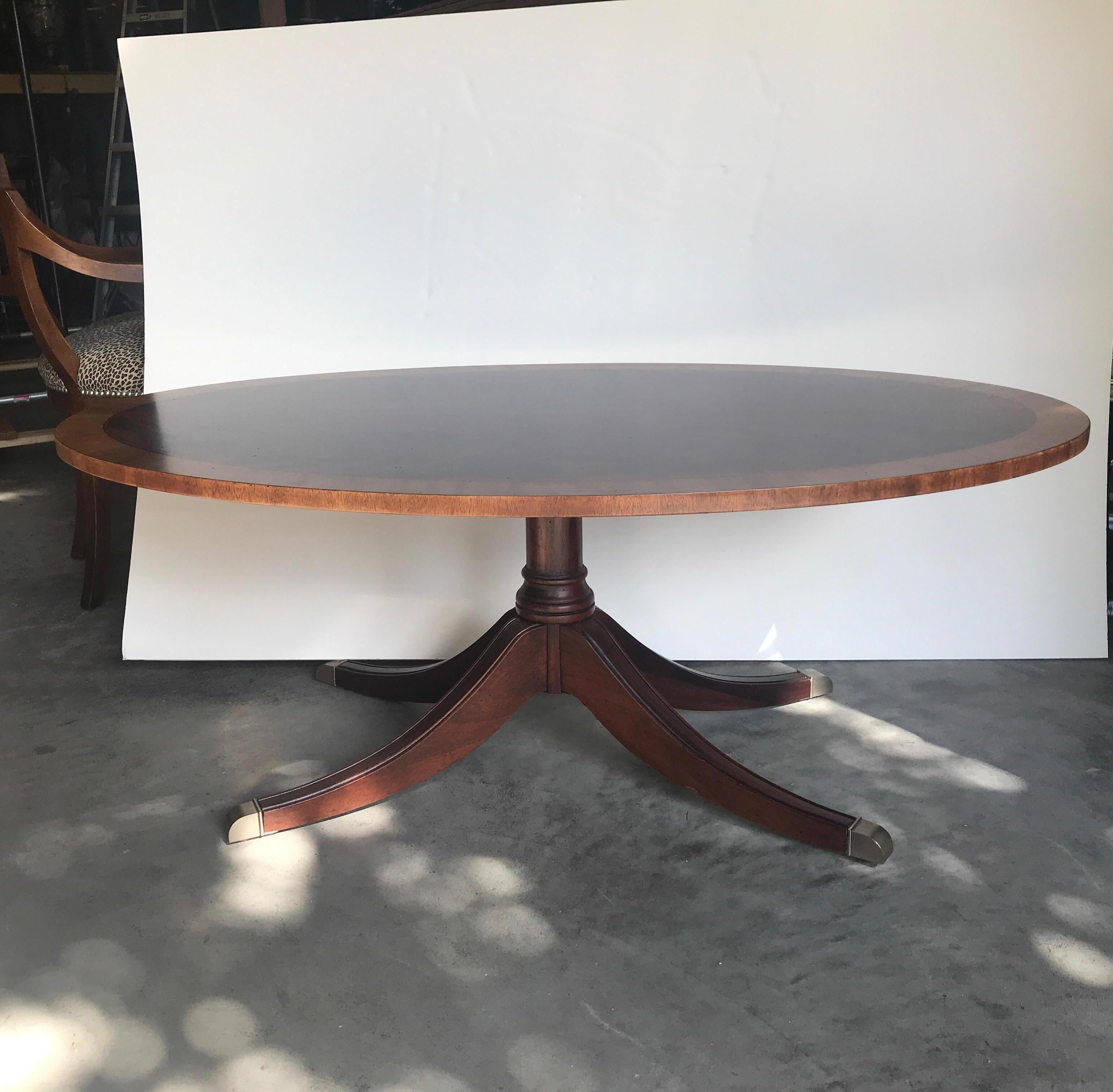 American Elegant Mahogany and Satinwood Oval Cocktail Table