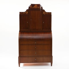 Elegant Mahogany Empire Secretary Desk with Satinwood Intarsia