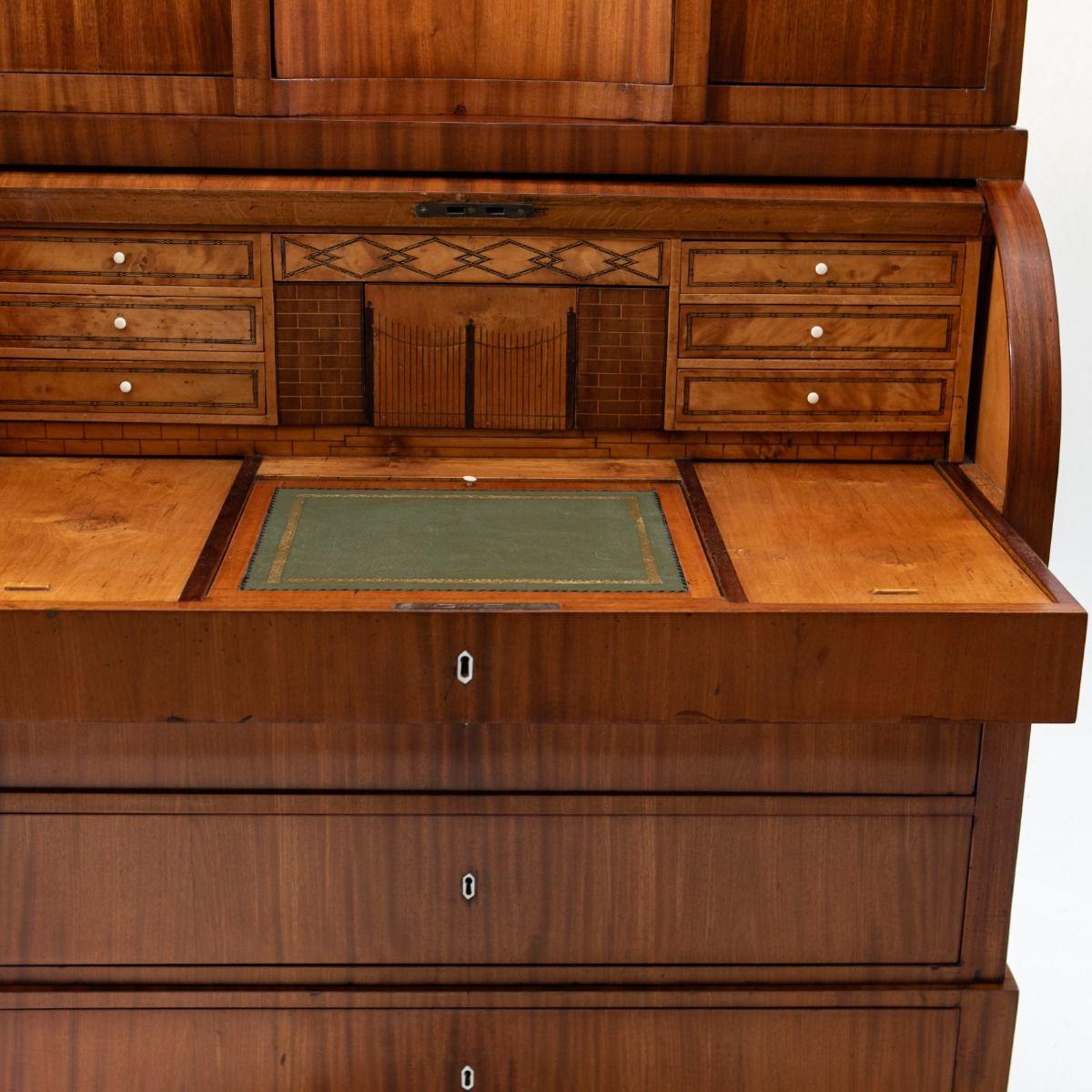 19th Century Elegant Mahogany Empire Secretary Desk with Satinwood Intarsia For Sale