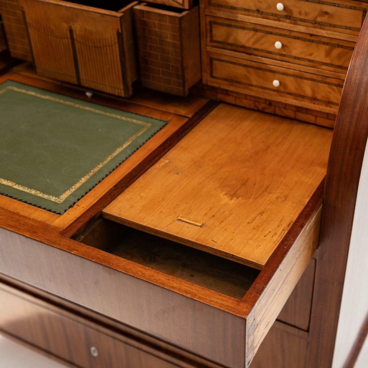 Bone Elegant Mahogany Empire Secretary Desk with Satinwood Intarsia For Sale