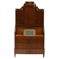 Elegant Mahogany Empire Secretary Desk with Satinwood Intarsia