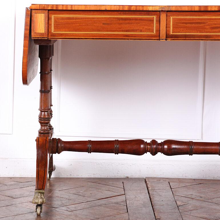 Elegant Mahogany Inlaid Sofa Table on Saber Legs from Paris, C.1860 In Good Condition In Vancouver, British Columbia