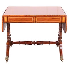 Elegant Mahogany Inlaid Sofa Table on Saber Legs from Paris, C.1860