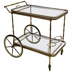 Elegant Maison Jansen Brass Bar Cart with Removable Tray