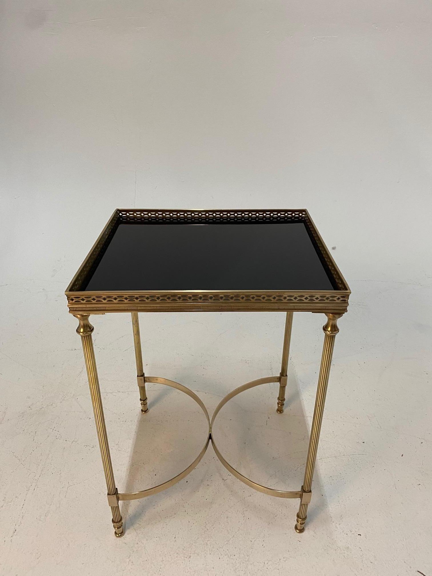Hollywood Regency Elegant Maison Jansen Brass & Black Glass Rectangular Cocktail End Table