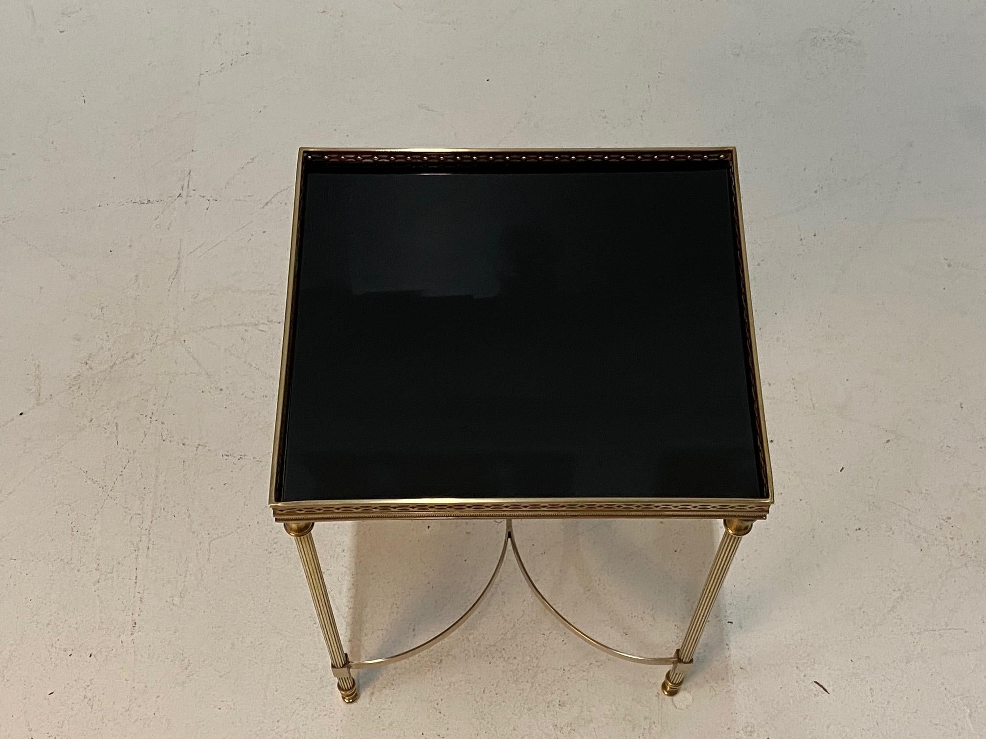 French Elegant Maison Jansen Brass & Black Glass Rectangular Cocktail End Table