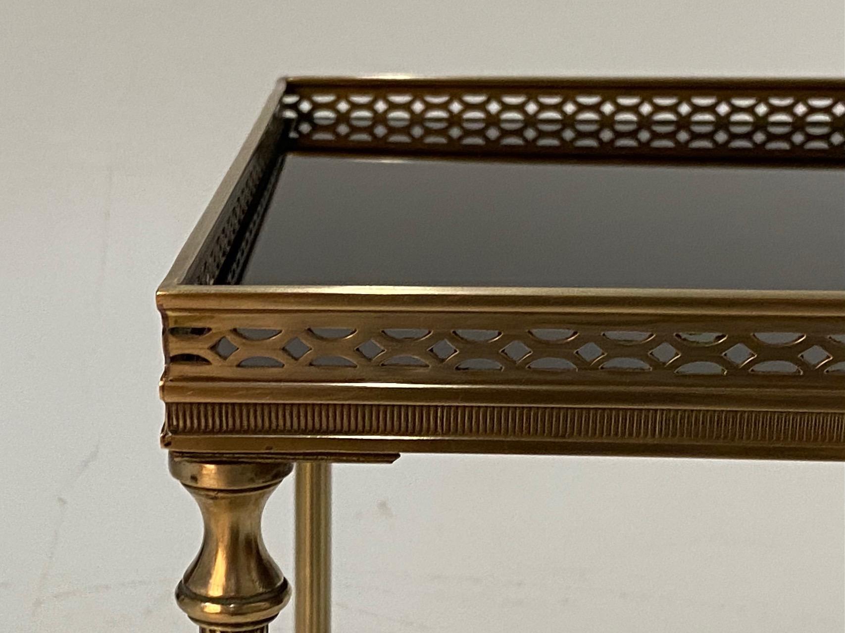 Mid-20th Century Elegant Maison Jansen Brass & Black Glass Rectangular Cocktail End Table