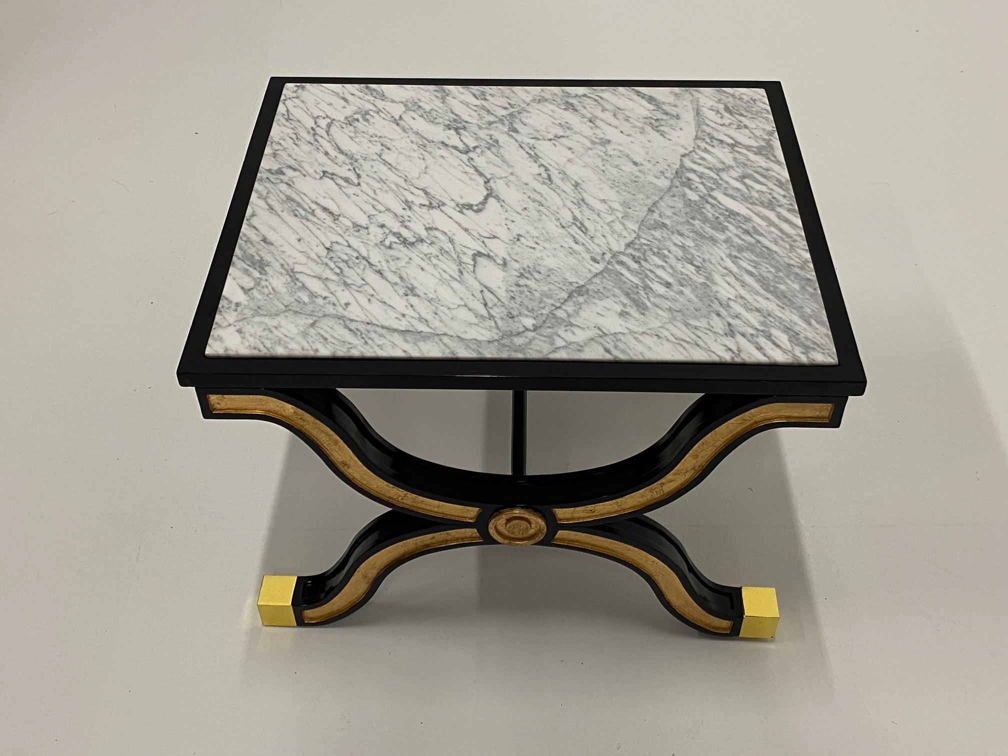 Elegant Maison Jansen Ebonized and Gilded End Table with Marble Top 4