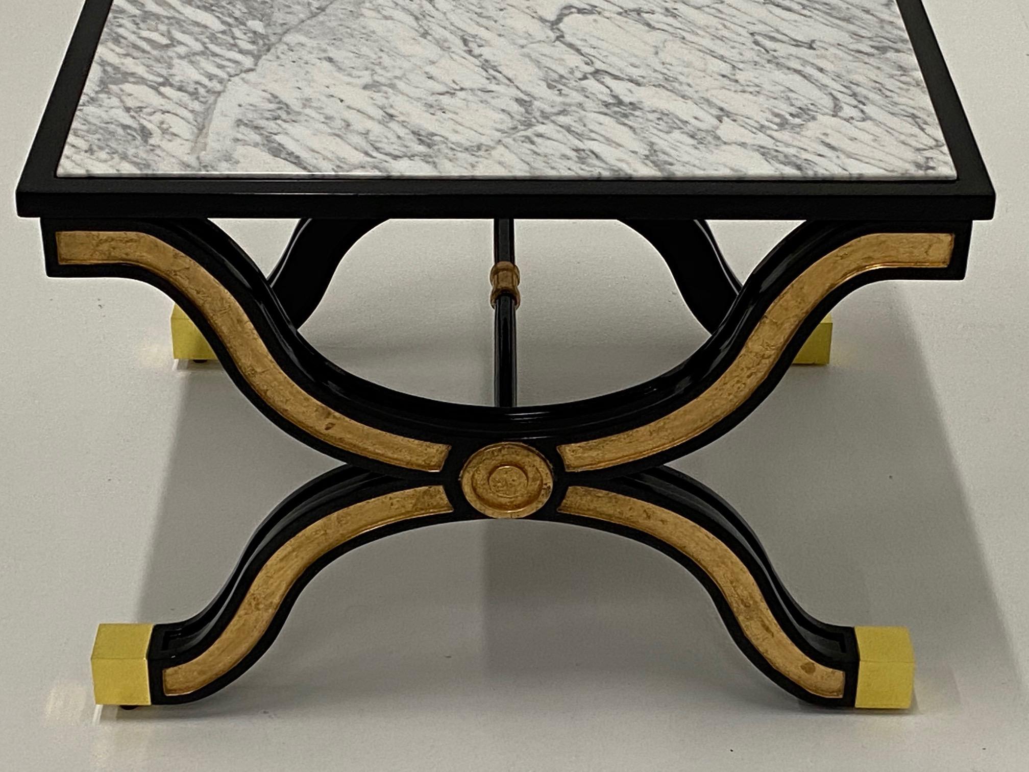 Elegant Maison Jansen Ebonized and Gilded End Table with Marble Top 1