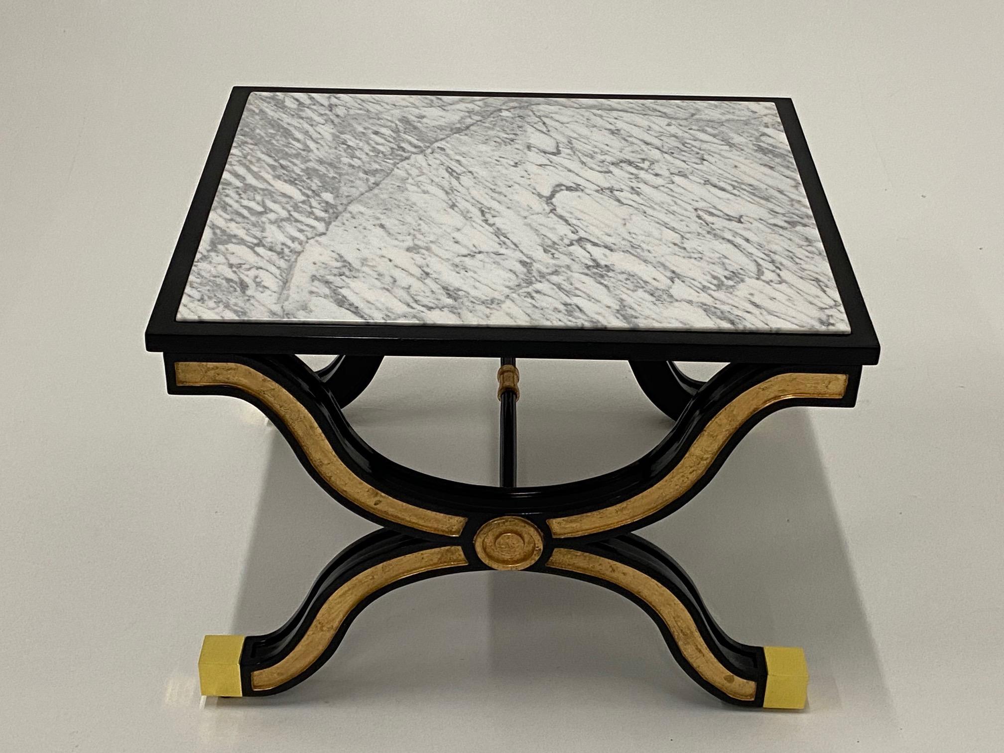 Elegant Maison Jansen Ebonized and Gilded End Table with Marble Top 3