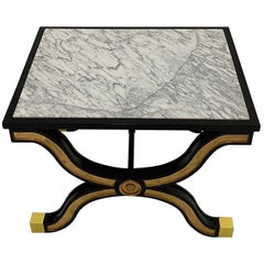 Elegant Maison Jansen Ebonized and Gilded End Table with Marble Top