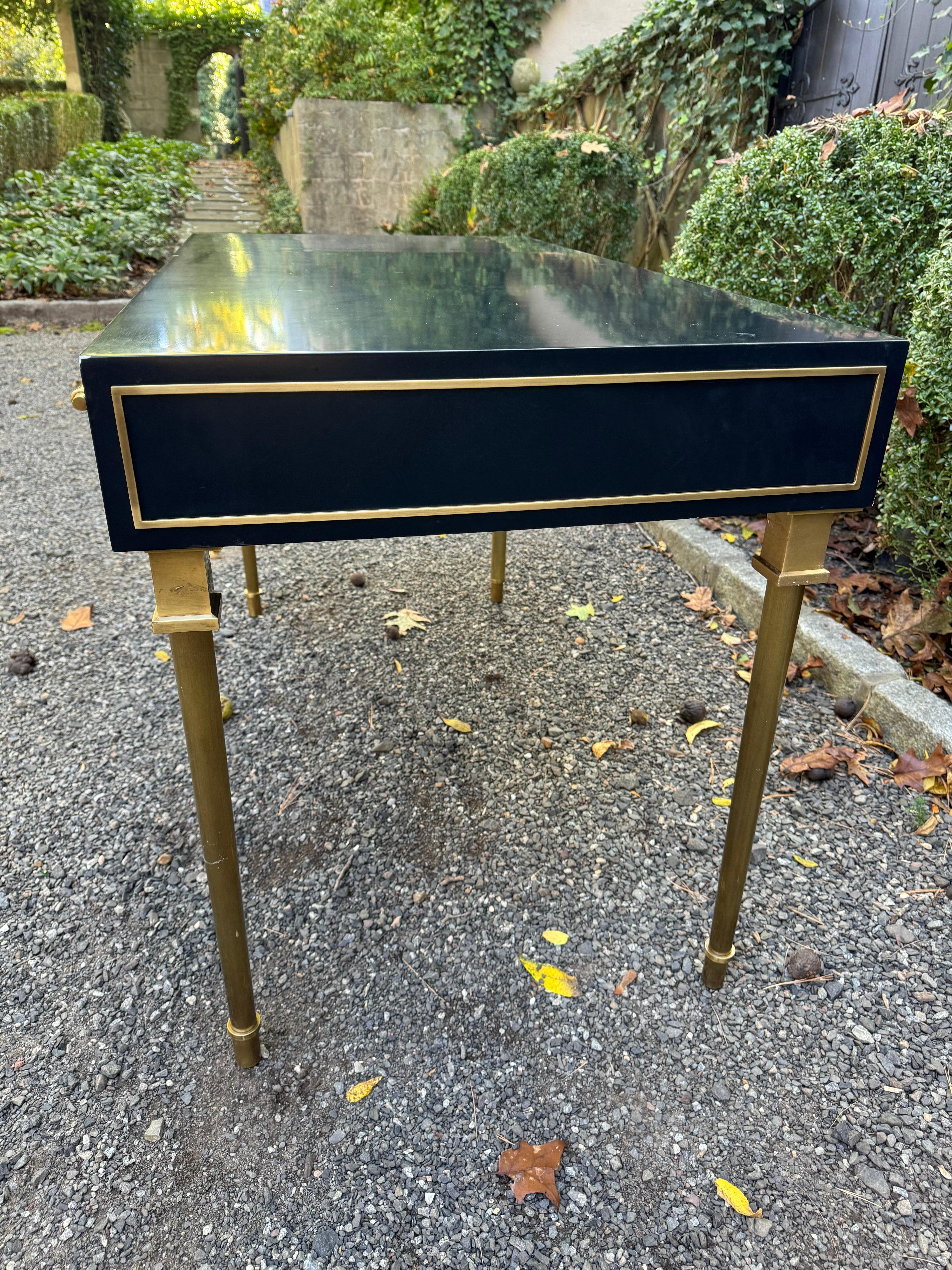 Elegant Maison Jansen Style Black Lacquered Writing Desk In Good Condition In Hopewell, NJ