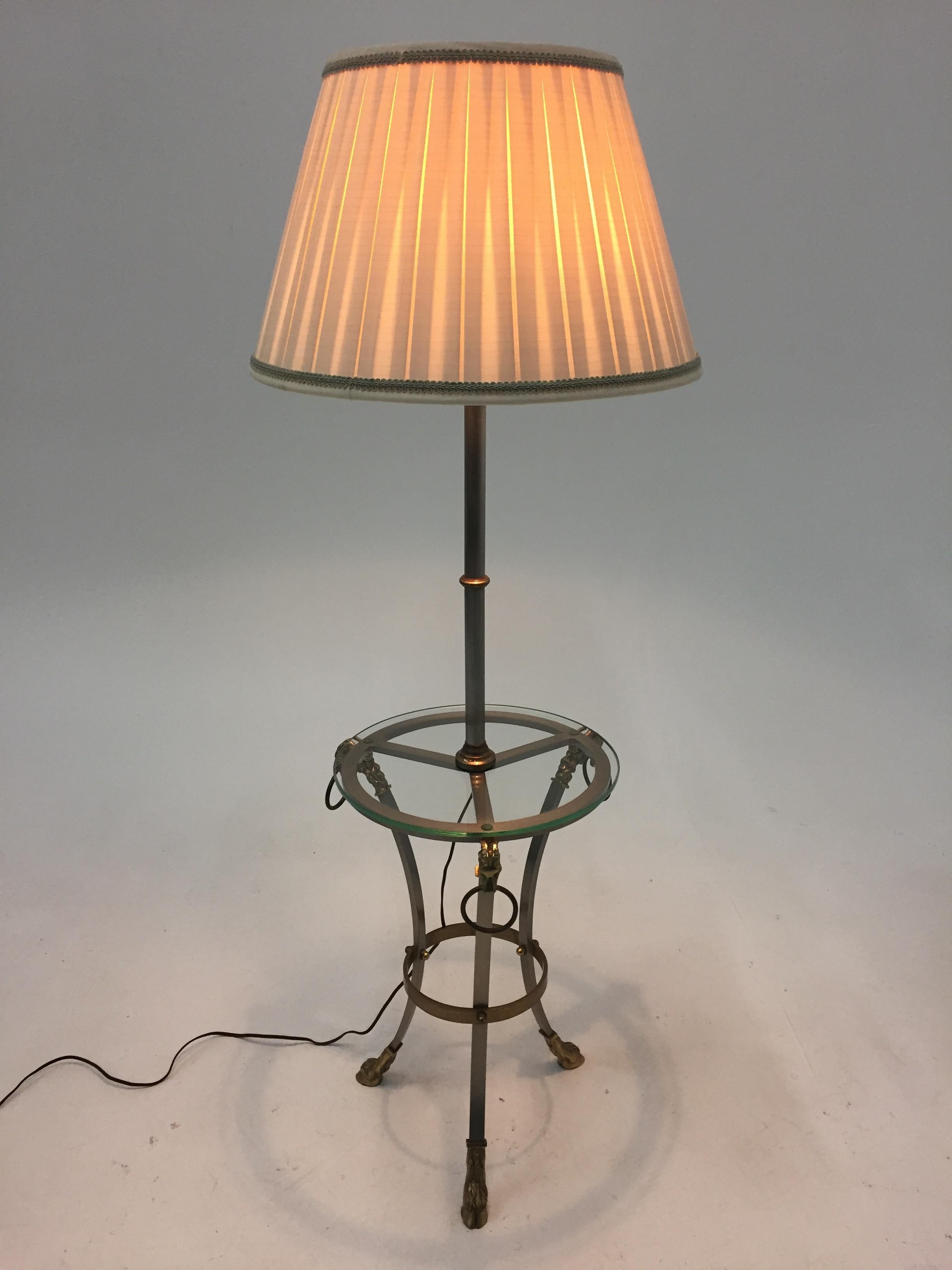 Elegant Maison Jansen Style Floor Lamp with Hoof Feet and Rams Heads In Excellent Condition In Hopewell, NJ