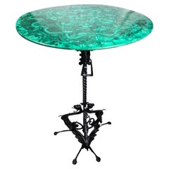 Elegante tavolo da centro in malachite e ferro battuto - inizio XX secolo