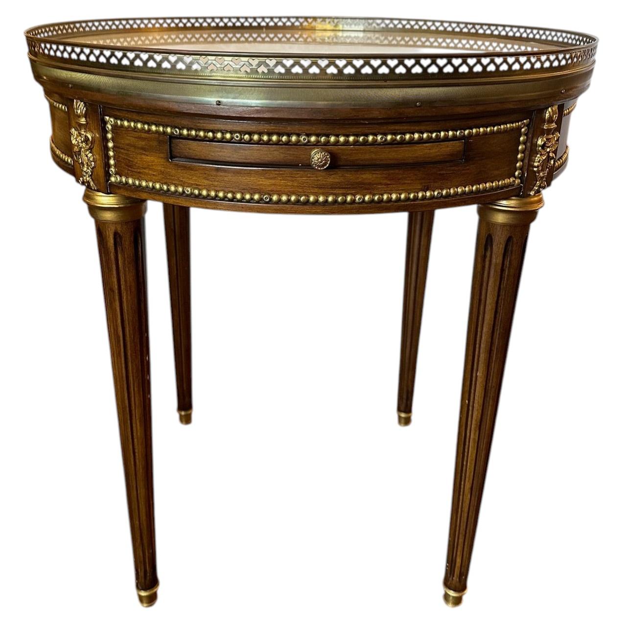 Elegant Marble Top Mahogany Side Table with Brass Gallery and Mounts