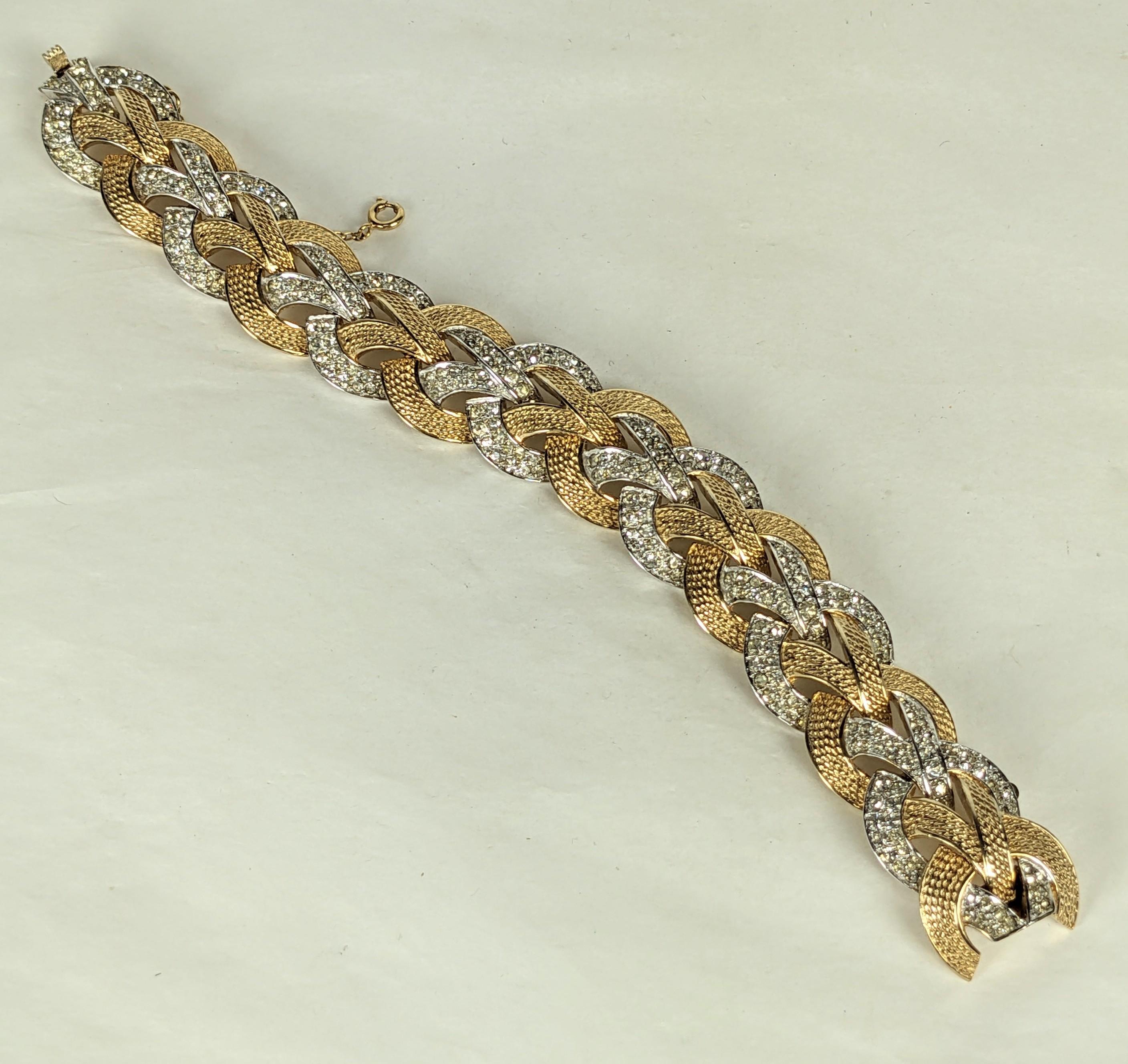 Rétro Élégant bracelet Marcel Boucher à maillons dorés et pavés en vente