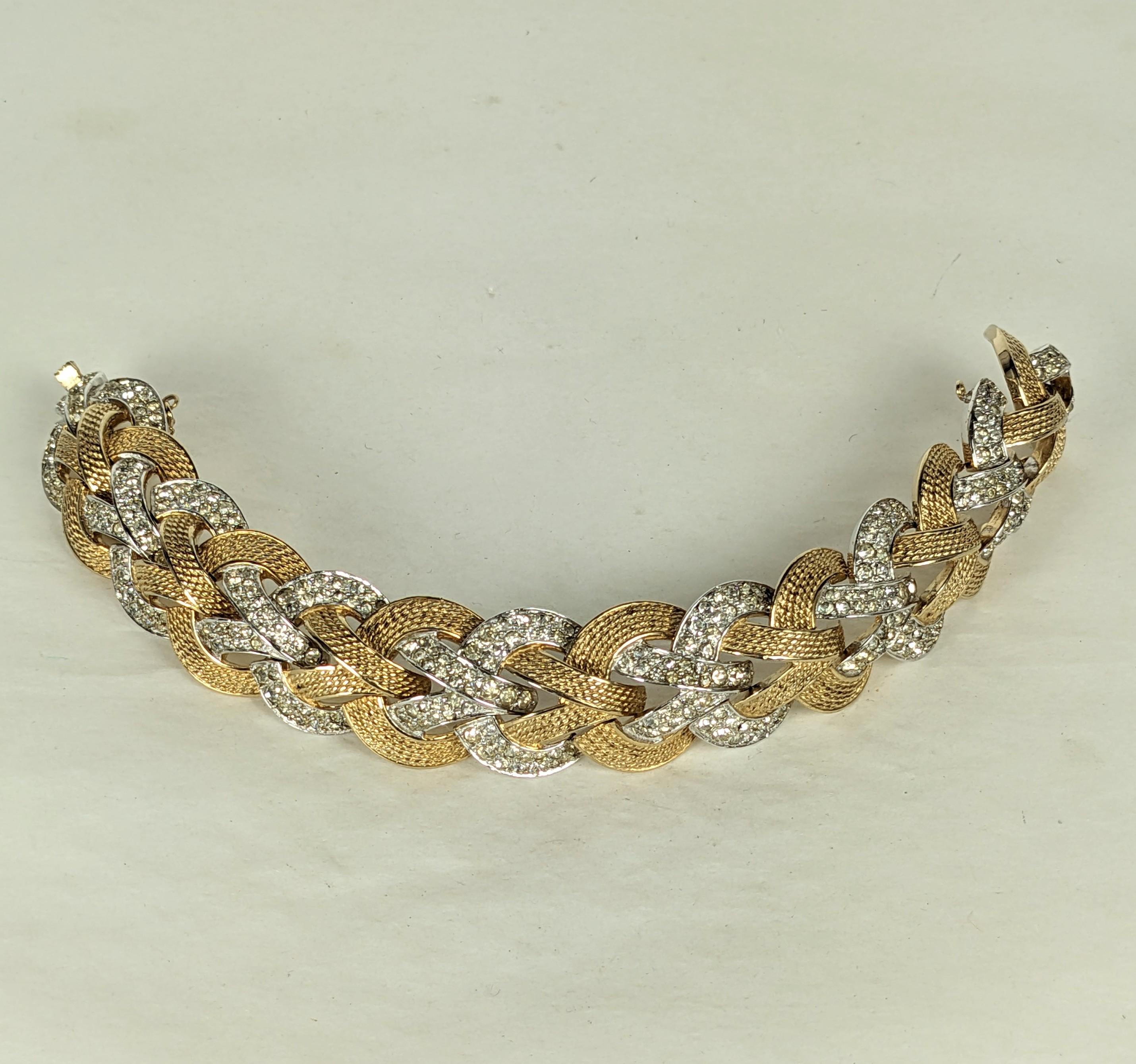 Retro Elegant Marcel Boucher Gilt and Pave Link Bracelet For Sale