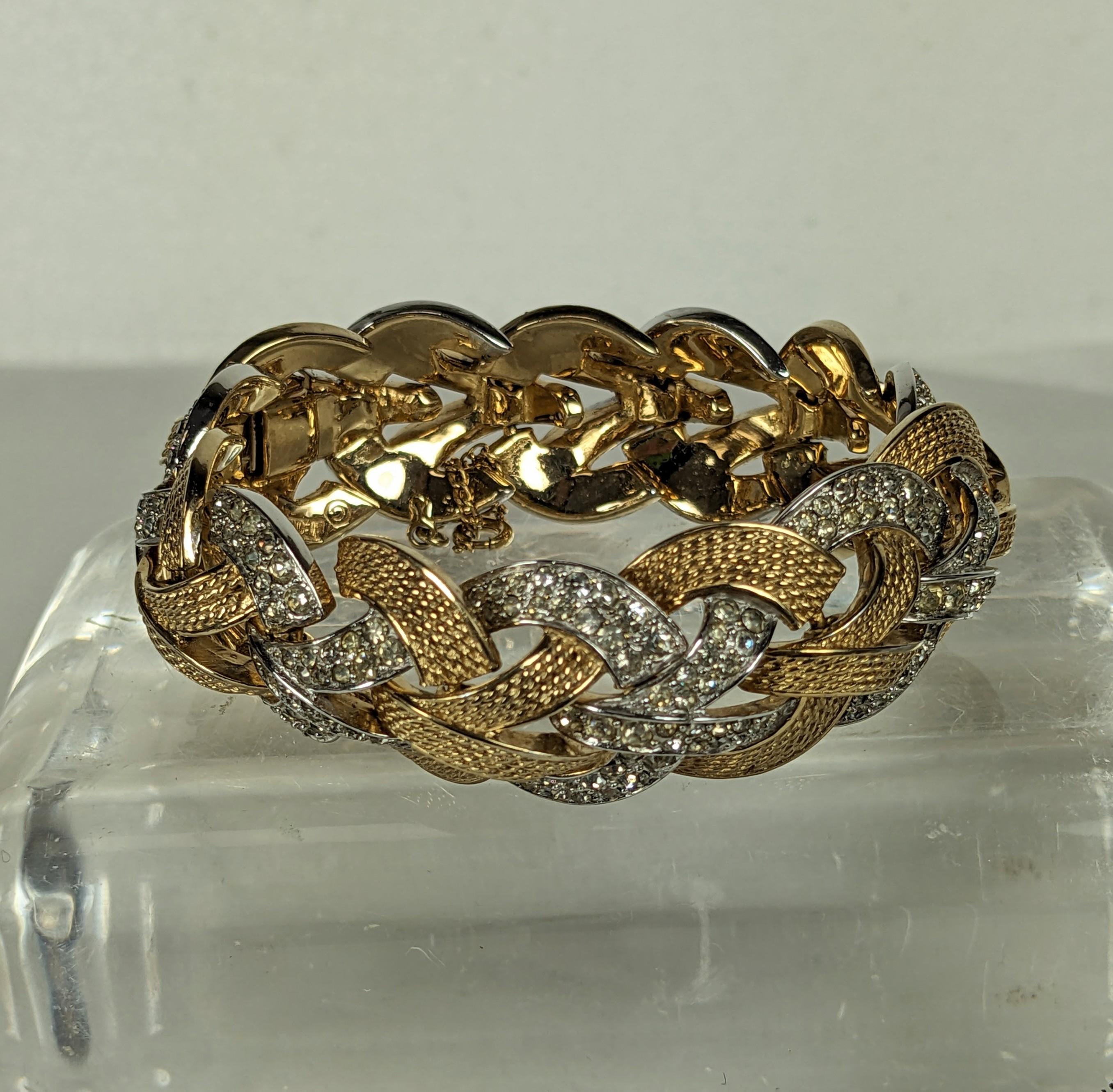 Elegant Marcel Boucher Gilt and Pave Link Bracelet In Excellent Condition For Sale In New York, NY