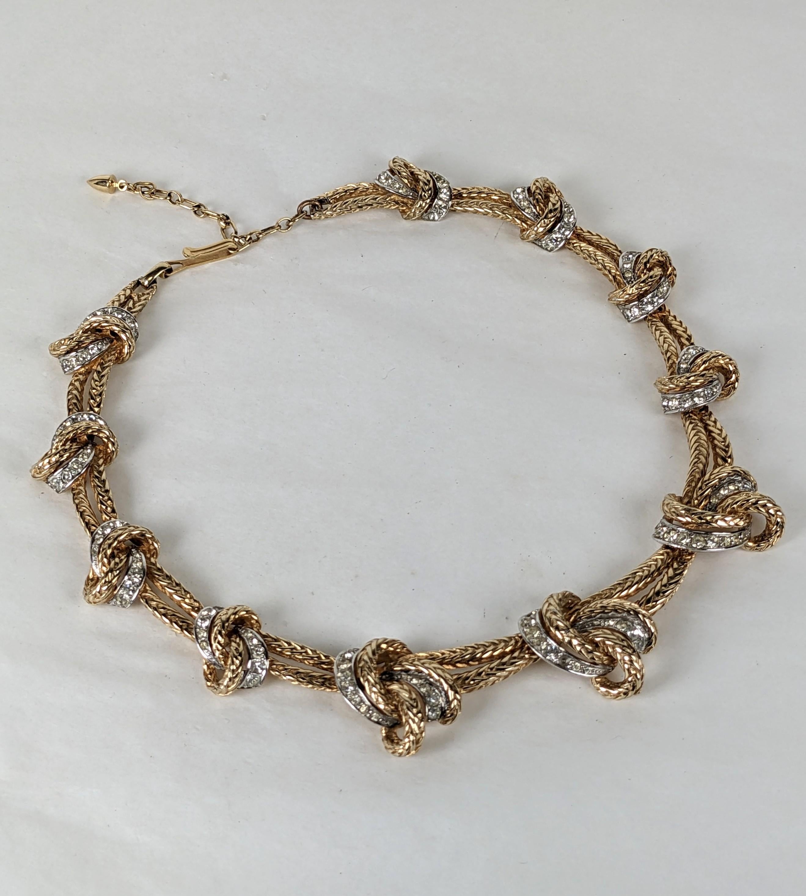 Retro Elegant Marcel Boucher Gold and Pave Knot Necklace For Sale