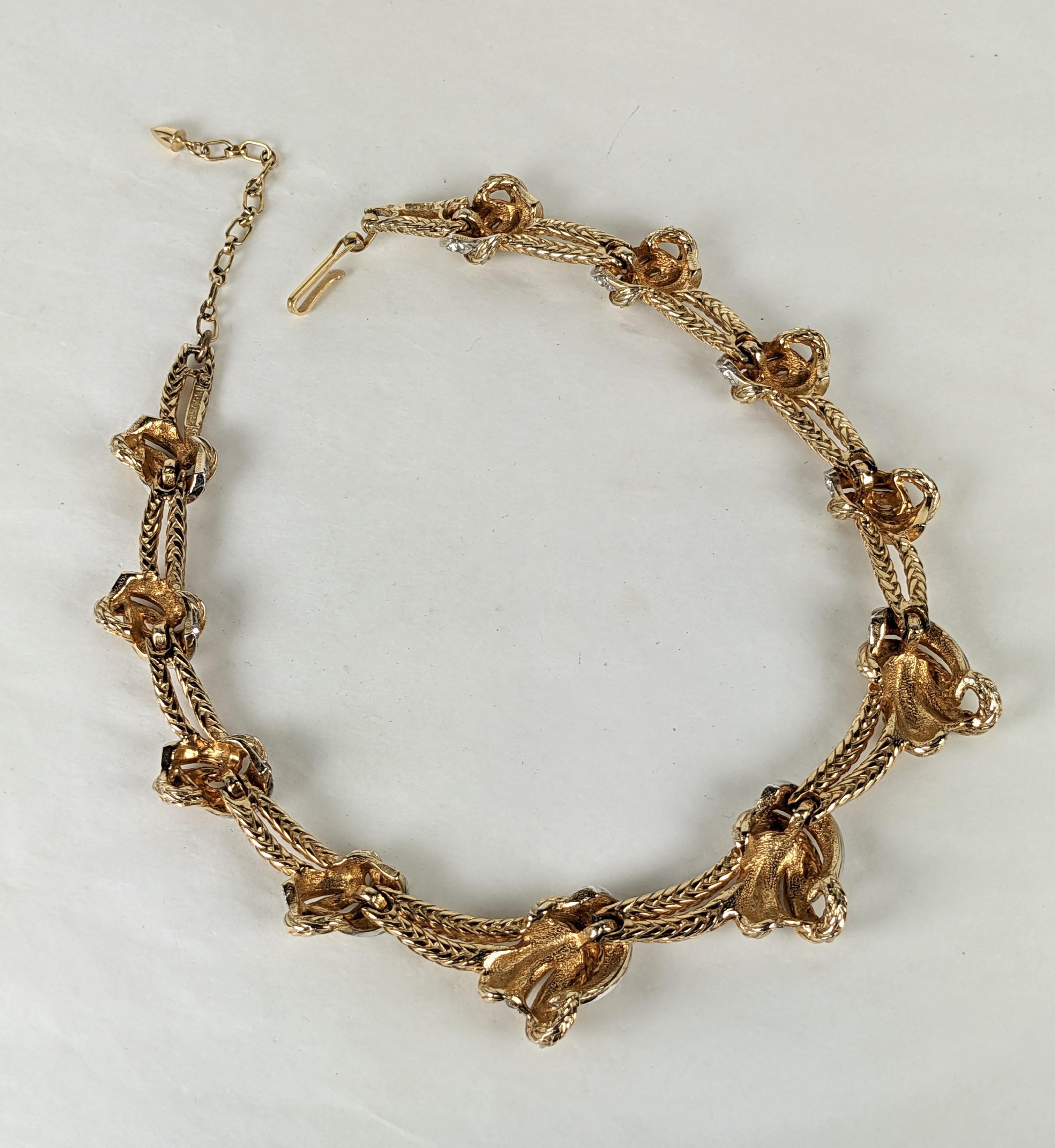 Elegant Marcel Boucher Gold and Pave Knot Necklace In Good Condition For Sale In New York, NY