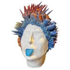 Elegant Marine Head Ceramic Centerpiece Handmade in Italy Without Mold, 2023
