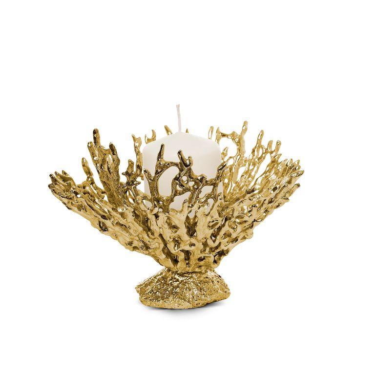 Elegante Votivo Maris: Portavelas de latón pulido inspirado en el diseño del coral del océano Portugués en venta