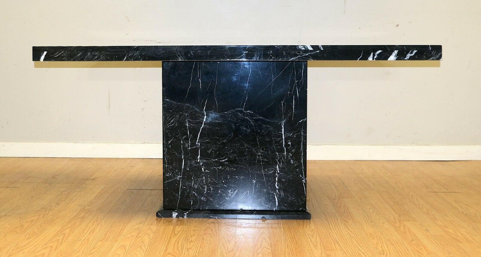 Hand-Crafted Elegant Marquina Marble Black & White Elegant Console Table circa 1980s