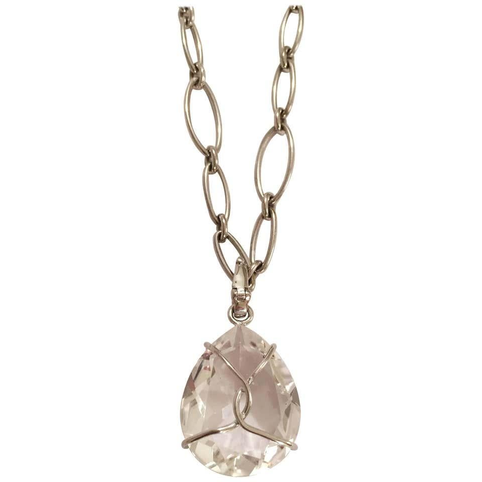 Chaîne collier élégante à maillons marquise avec pendentif amovible en cristal de roche en vente 1