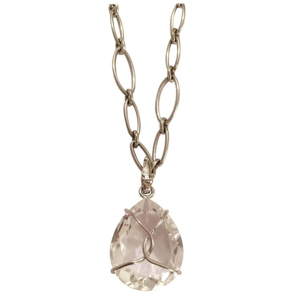 Elegante Collar de Cadena de Eslabones Marquesa con Colgante de Cristal de Roca Extraíble en venta 1