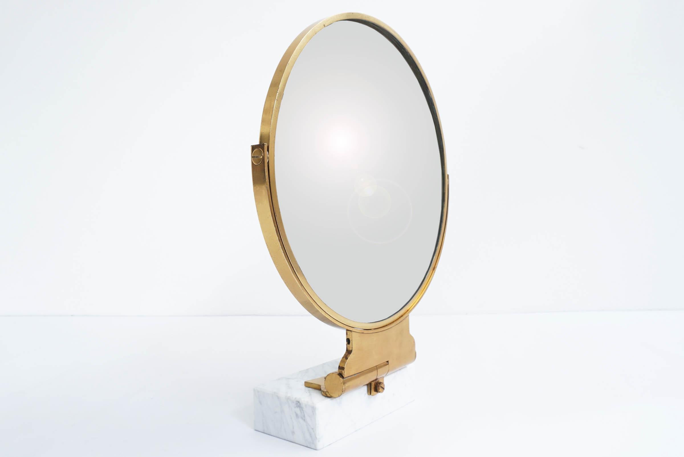 Mid-Century Modern Elegant Massive Brass and Marble Vanities Table Mirror