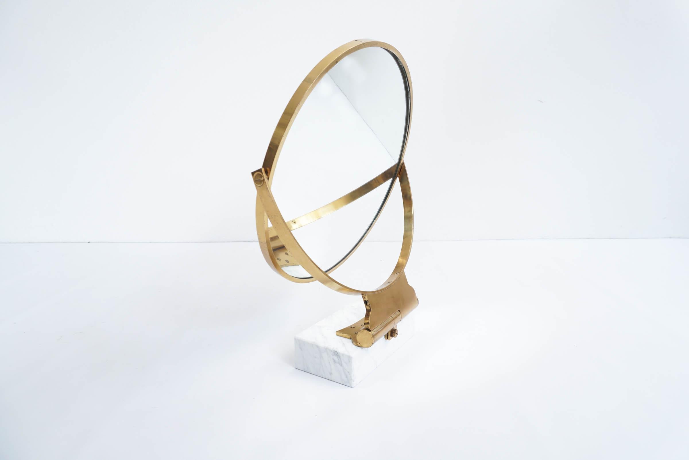 Mid-20th Century Elegant Massive Brass and Marble Vanities Table Mirror