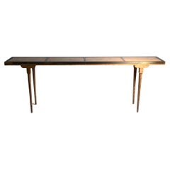 Elegant Mastercraft Burl & Brass Slender Console